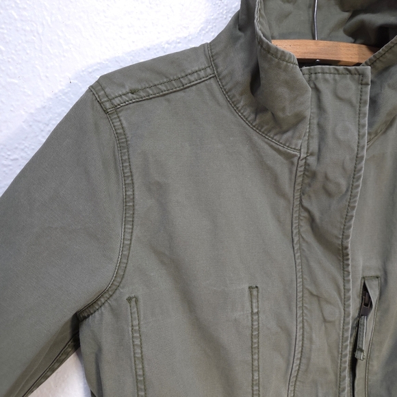 Madewell Cinched Waist Jacket Olive Green Canvas Zip Up Pockets Size Large - Picture 3 of 16